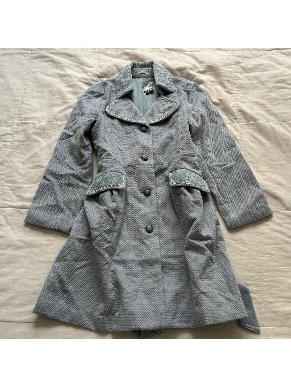 Axes Femme Baby Blue Lace Collar Flared Coat Medium NWT Japan